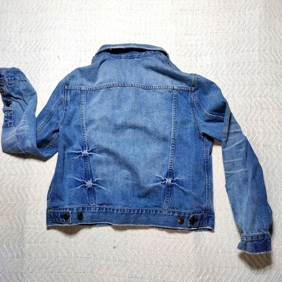 Free people Double Breasted Denim Distressed Jacket Size Small Blue Light Wash - Picture 2 of 14